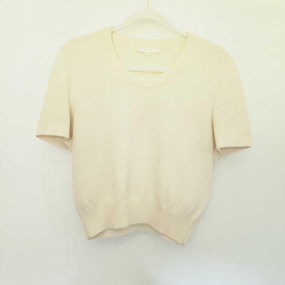 ST. JOHN BASICS SHORT SLEEVE SANTANA CREAM TOP